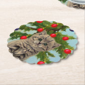 Vintage Katze und Weihnachtsbaum Untersetzer (angewinkelt)