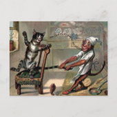Vintage Katze und Weihnachtskarte für den Affen Postkarte (Vorderseite)