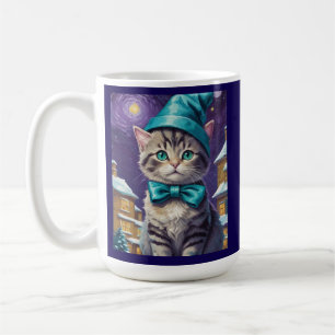 Vintage-Katze Weihnachten Sternennacht Kaffeetasse