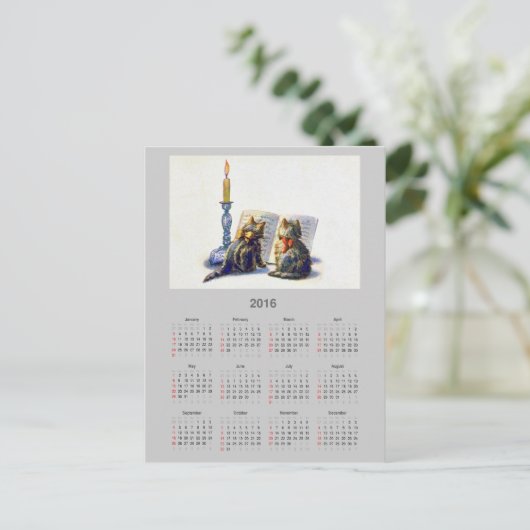 Vintage Katzen 2016 Kalender Postkarte (Stehend Vorderseite)