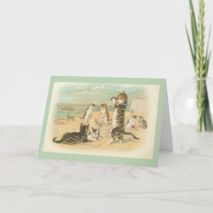 Vintage-Katzen am Strand Notizkarte Karte