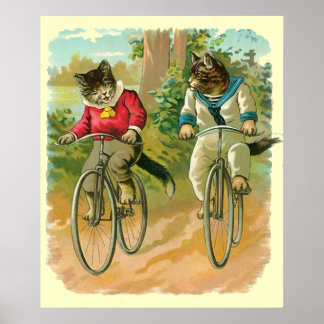 Vintage Katzen auf dem Fahrrad Poster
