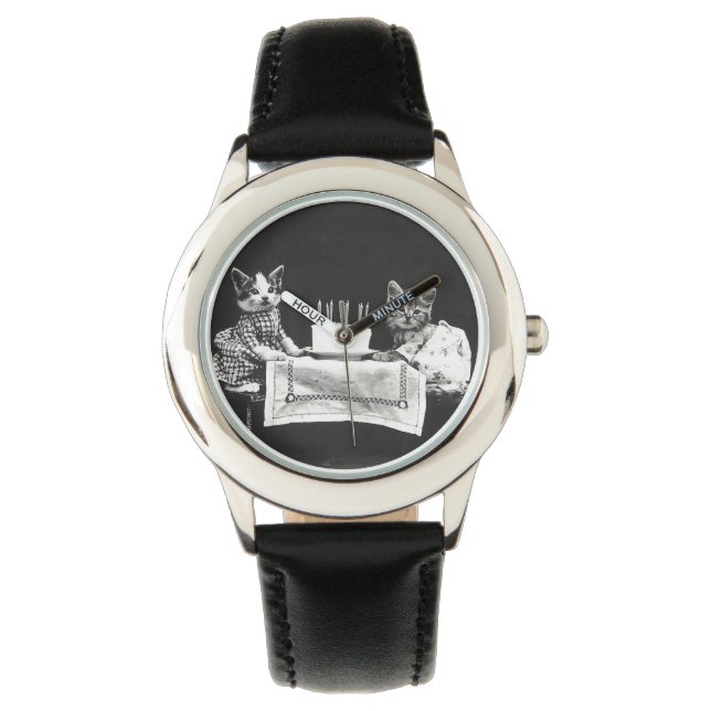 Vintage Katzen auf einer Geburtstagsparty Armbanduhr (Vorderseite)