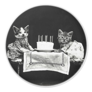 Vintage Katzen auf einer Geburtstagsparty Keramikknauf