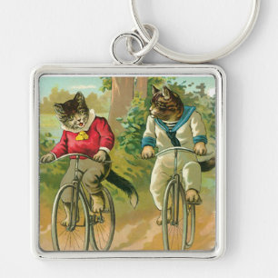 Vintage Katzen auf Fahrrad Schlüsselanhänger