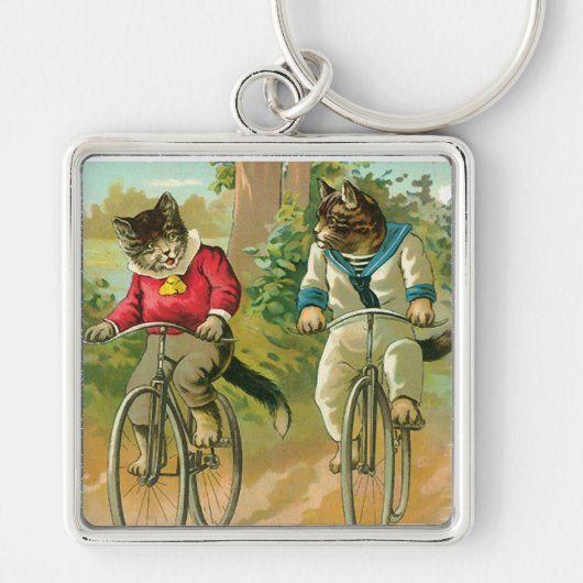 Vintage Katzen auf Fahrrad Schlüsselanhänger (Vorne)