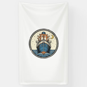 Vintage-Katzen auf Ozeandampfer-Schiff Kunst-Shirt Banner