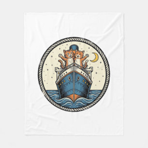 Vintage-Katzen auf Ozeandampfer-Schiff Kunst-Shirt Fleecedecke