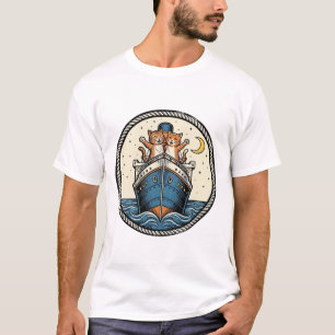 Vintage-Katzen auf Ozeandampfer-Schiff Kunst-Shirt T-Shirt