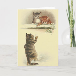Vintage Katzen auf Schneekarte Karte