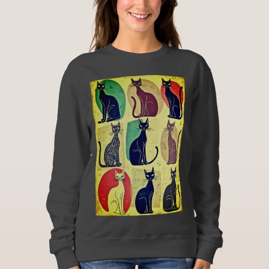 Vintage Katzen aus der Mitte des Jahrhunderts Sweatshirt (Vorderseite)