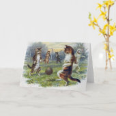 Vintage Katzen, die Fußball spielen Karte (Gelbe Blume)