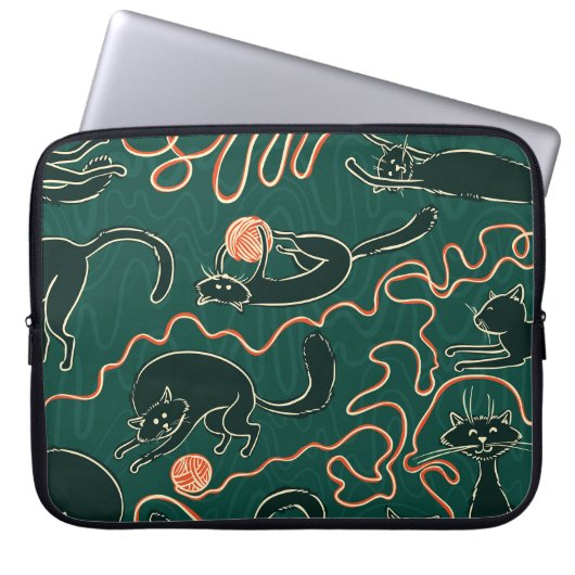 Vintage Katzen: Doodle Nahtloses Muster Laptopschutzhülle (Vorderseite)