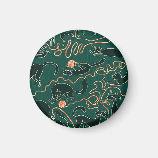 Vintage Katzen: Doodle Nahtloses Muster Magnet (Vorne)