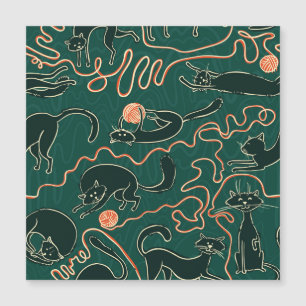 Vintage Katzen: Doodle Nahtloses Muster Magnetkarte