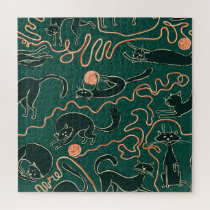 Vintage Katzen: Doodle Nahtloses Muster Puzzle