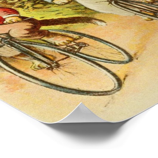 Vintage Katzen Fahrradfahren Illustration Poster (Ecke)