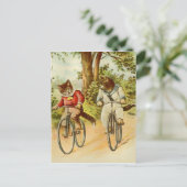 Vintage Katzen Fahrradfahren Illustration Postkart Postkarte (Stehend Vorderseite)