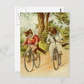 Vintage Katzen Fahrradfahren Illustration Postkart Postkarte (Vorne/Hinten)