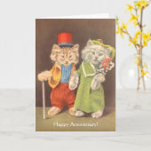 Vintage Katzen - feierlich glücklicher Jahrestag, Karte (Gelbe Blume)