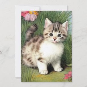 Vintage Katzen-Illustration mit roten Blume Ankündigung