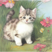 Vintage Katzen-Illustration mit roten Blume Aufkleber (Vorderseite)