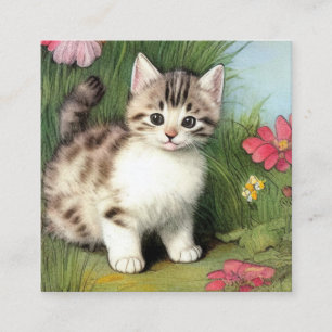 Vintage Katzen-Illustration mit roten Blume Begleitkarte