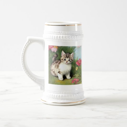 Vintage Katzen-Illustration mit roten Blume Bierglas (Links)