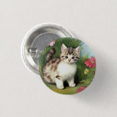 Vintage Katzen-Illustration mit roten Blume Button (Vorne & Hinten)