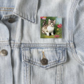 Vintage Katzen-Illustration mit roten Blume Button (Beispiel)