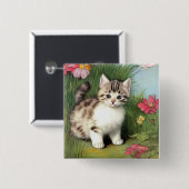 Vintage Katzen-Illustration mit roten Blume Button (Vorne & Hinten)