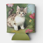 Vintage Katzen-Illustration mit roten Blume Dosenkühler (Rückseite)