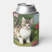 Vintage Katzen-Illustration mit roten Blume Dosenkühler (Kanne Rückseite)