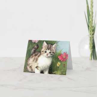 Vintage Katzen-Illustration mit roten Blume Einladung