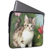 Vintage Katzen-Illustration mit roten Blume Laptopschutzhülle (Vorne Rechts)