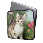 Vintage Katzen-Illustration mit roten Blume Laptopschutzhülle (Vorderseite Links)