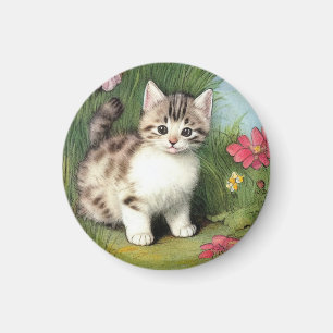 Vintage Katzen-Illustration mit roten Blume Magnet
