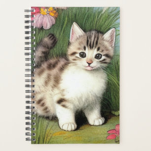 Vintage Katzen-Illustration mit roten Blume Planer