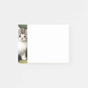 Vintage Katzen-Illustration mit roten Blume Post-it Klebezettel