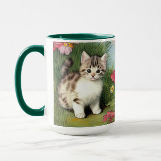 Vintage Katzen-Illustration mit roten Blume Tasse