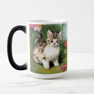 Vintage Katzen-Illustration mit roten Blume Verwandlungstasse