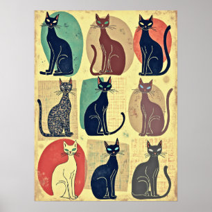 Vintage Katzen im Mid-Century Modern Stil Poster