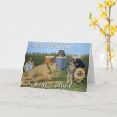 Vintage Katzen-nähende Karte (Gelbe Blume)