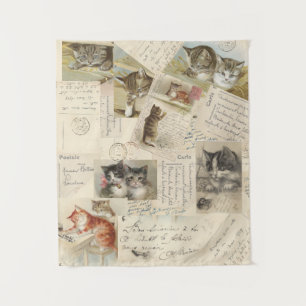 Vintage-Katzen-Postkarte Französische Kätzchen-Tap Wandteppich