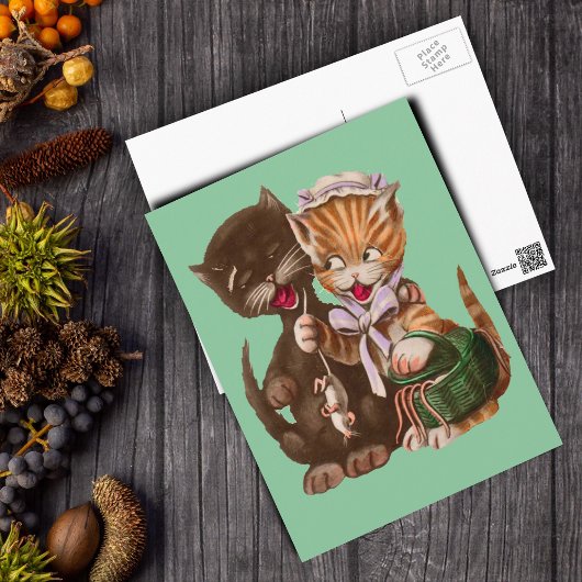 Vintage Katzen Rats Geschenkkörbe Postkarte