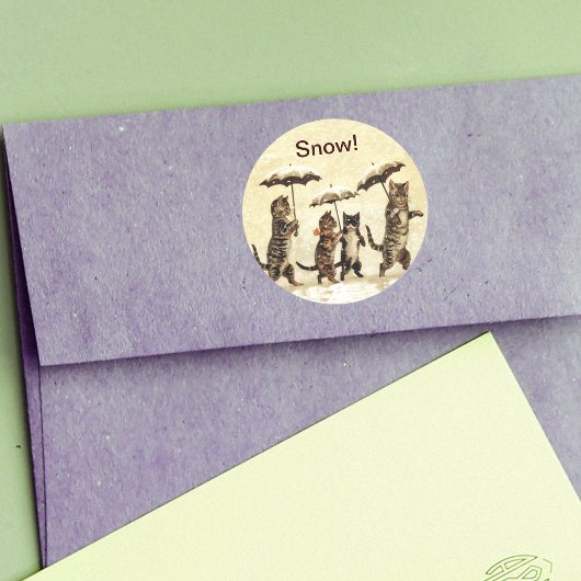 Vintage Katzen Schnee Runder Aufkleber