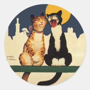 Vintage Katzen singen, lustige und Alberne Tiere Runder Aufkleber