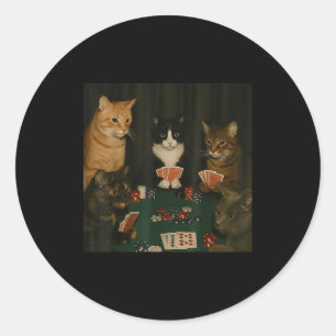 Vintage Katzen spielen Ker Kat Kartenglücksspiel Runder Aufkleber