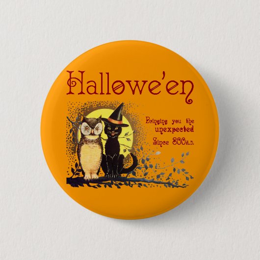 Vintage-Katzen- und Eulen-Knopf Button (Vorderseite)