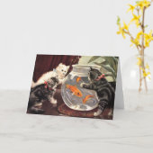 Vintage Katzen und Goldfish Notecard Karte (Gelbe Blume)
